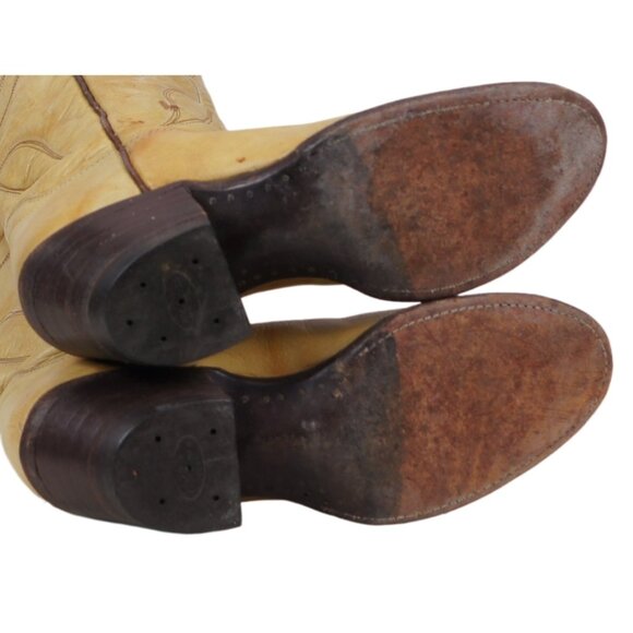 Hondo Pale Yellow Cowboy Western Buckaroo Boots Knee High 17-Inch Tall Women 6 B - Picture 9 of 13